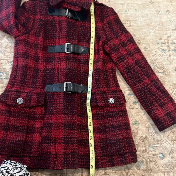 Burberry Brit Black and Red Plaid Wool Tweed Coat - Picture 10 of 16